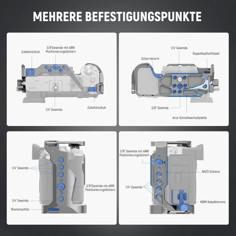 NEEWER A7C II A7CR Kamera Käfig Cage für Sony A7C II A7CR, Alu. Video Rig mit QR Basis Arca Typ, kom