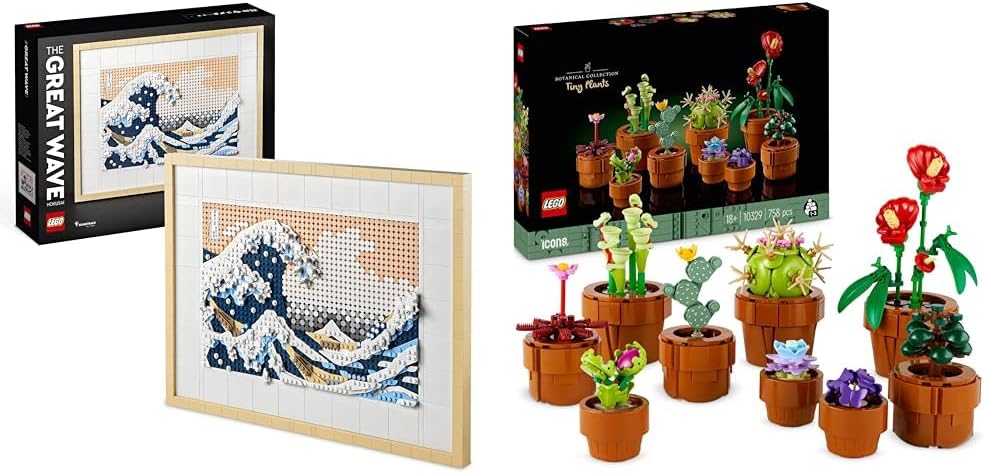 LEGO Art Hokusai – Grosse Welle, 3D Japanische Wanddeko, Bastelset & Icons Mini Pflanzen, 9 künstlic