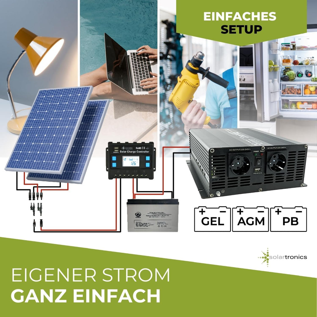 solartronics Spannungswandler Wechselrichter Intverter NM 2000-4000 Watt 12V zu 230V schwarz USB Sch