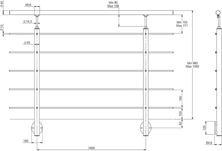 DOLLE Aluminium Geländer Set seitliche Montage 1,50 m. Montage Seitlich, Montage Seitlich