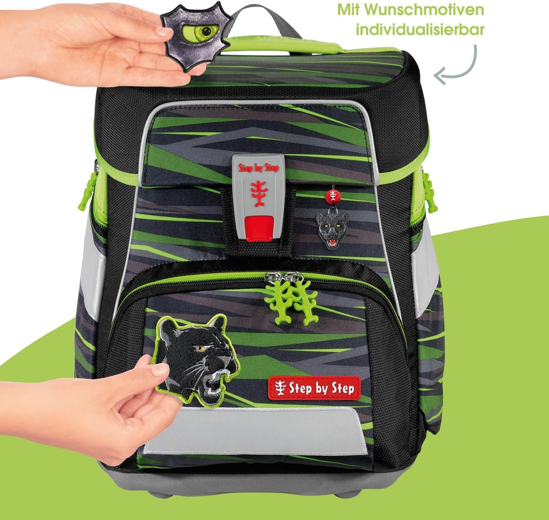 Step by Step Schulranzen-Set Space „Wild Cat Chiko“ 5-teilig, schwarz-gelb, ergonomischer Tornister