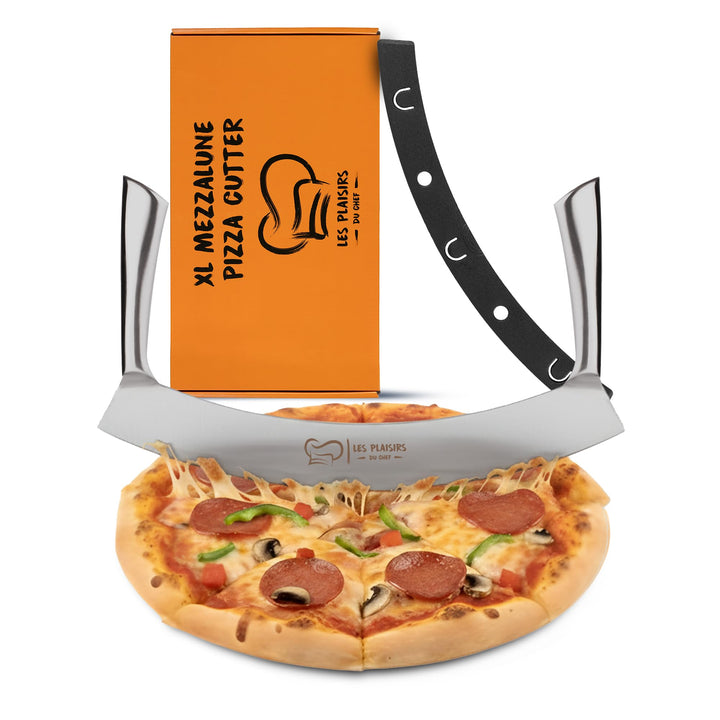Extra scharfer Pizza Schneider/Pizzaschneider aus Edelstahl | Grosses Wiegemesser 30,5 cm mit Doppel