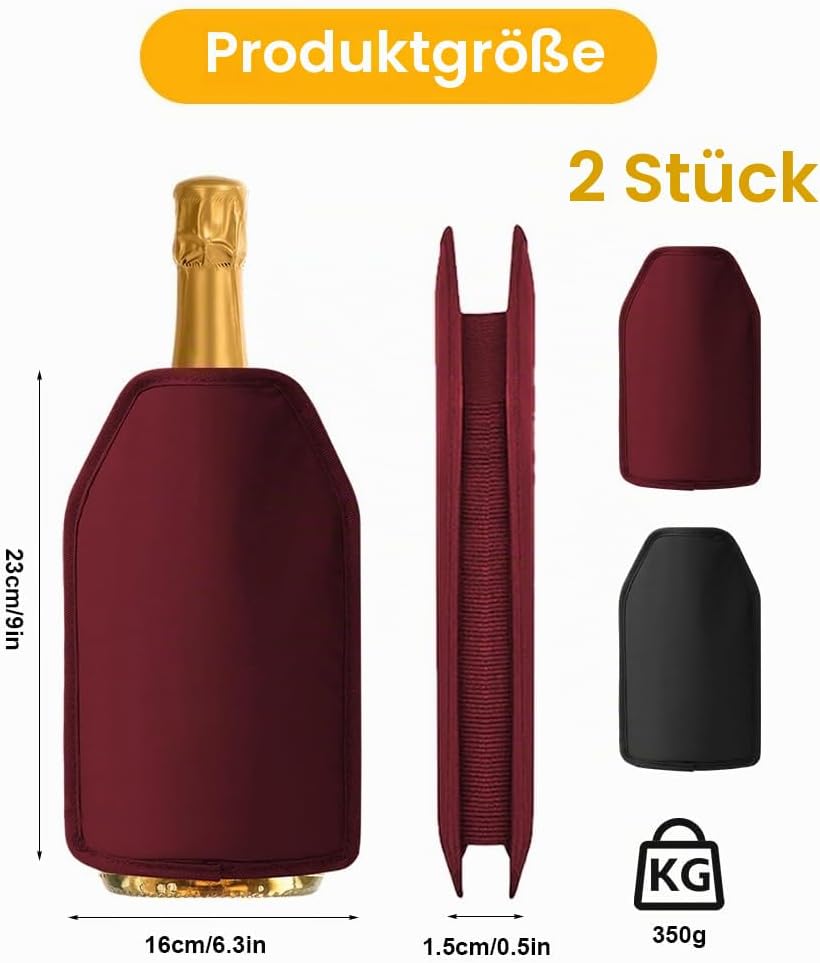 Weinkühler Manschette: 2 Pcs Weinflaschenkühler,Extra lange Kühlung,Wasserabweisendes Nylon,Weinmans