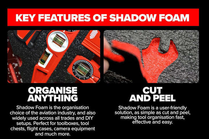 Shadow Foam Medium Schaumstoffplatte für Werkzeugkasten-Organisation – 1000 x 500 mm – Schneiden und