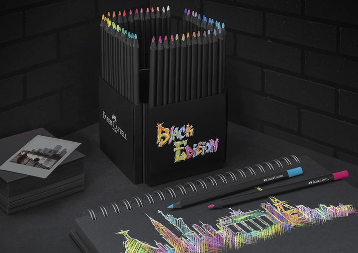 Faber-Castell 116450 - Buntstifte Blackwood, Black Edition, 50er Etui, leuchtende Farben mit weichem