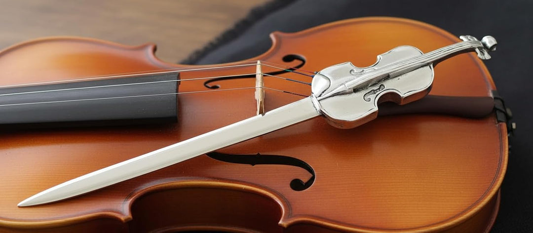 Cavagnini, Eleganter Brieföffner aus Edelstahl und Zinn, inklusive Geschenkbox (Violine) Violino, Vi