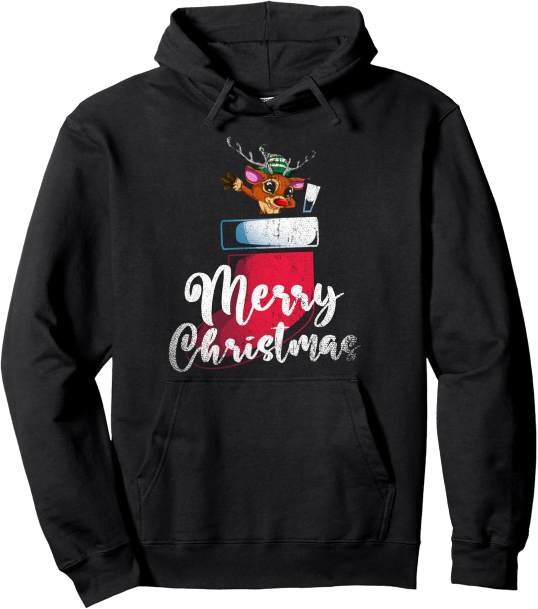 Niedliches Weihnachts Tier Geschenk für Kinder Rentier Pullover Hoodie