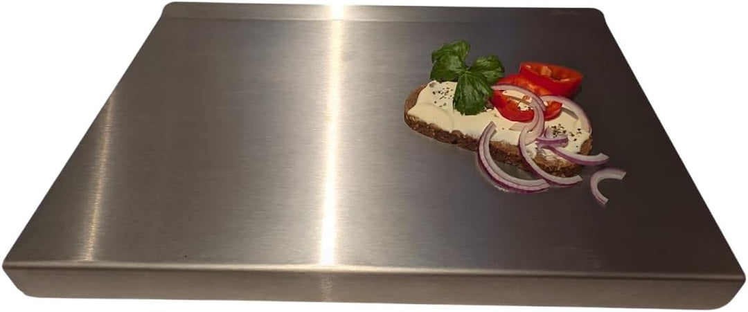 KOCH #68 Edelstahl Schneidebrett satinierte Oberfläche 50 x 40cm MIT hinterer Kantung - Hygiene Arbe