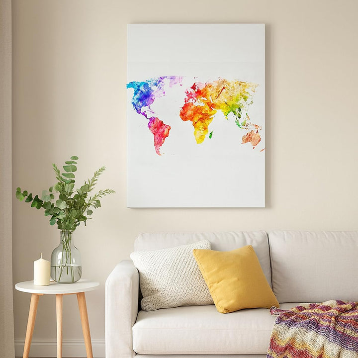 Bilder auf Leinwand Welt Karte Bunt Kontinente Leinwandbild mit Rahmen 45x80cm Wandbilder Dekoration