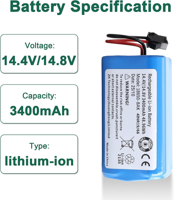 14.4V/14.8V 3400mAh Ersatzakku Kompatibel mit Lefant T700/M210P/M1 Venga VG RVC 3000 Robot Vacuum Cl