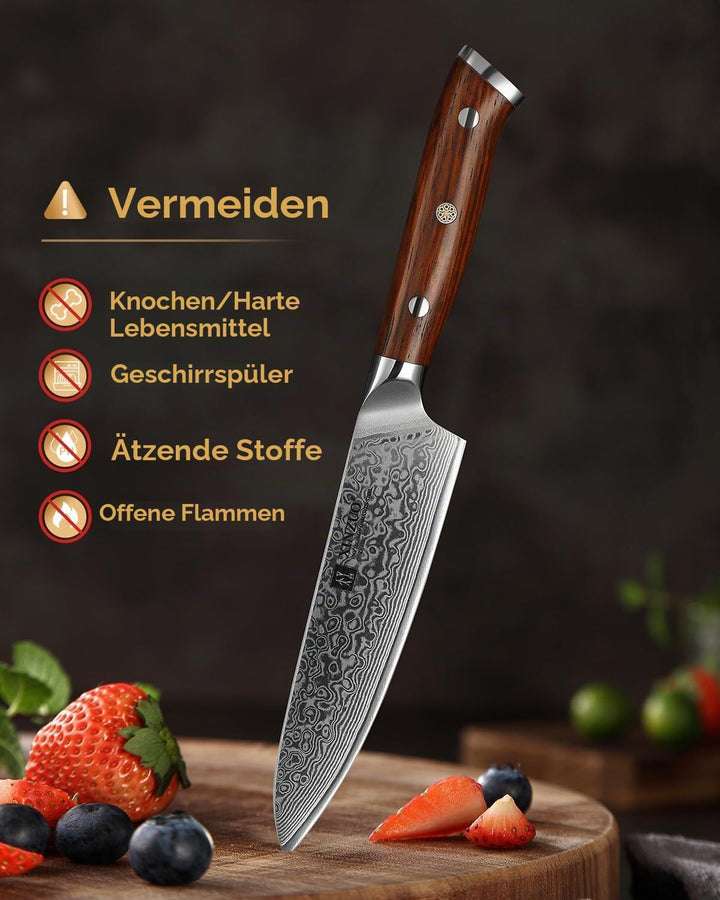 XINZUO Damaststahl Allzweckmesser 13.3cm, Profi Universalmesser Kochmesser Handgeschmiedet Obstmesse