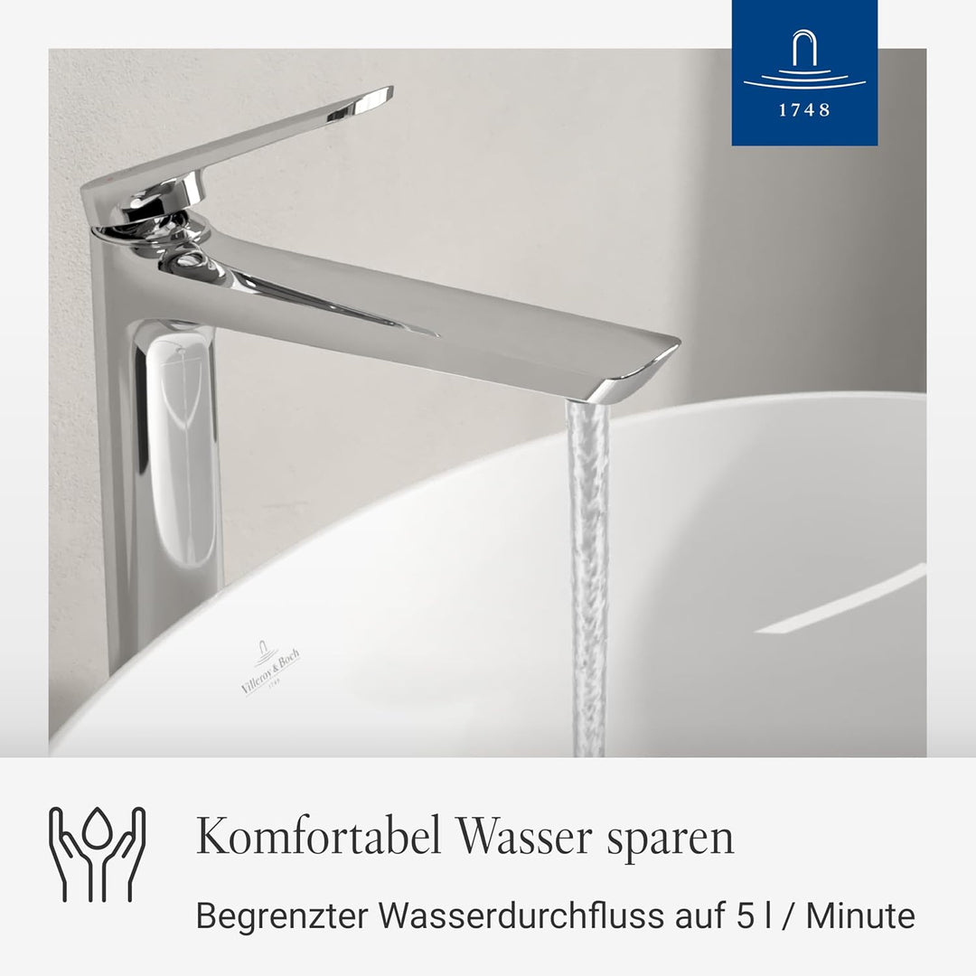 Villeroy & Boch Oasis Waschtischarmatur erhöht - Wasserhahn Bad ohne Ablaufgarnitur - Waschbeckenarm