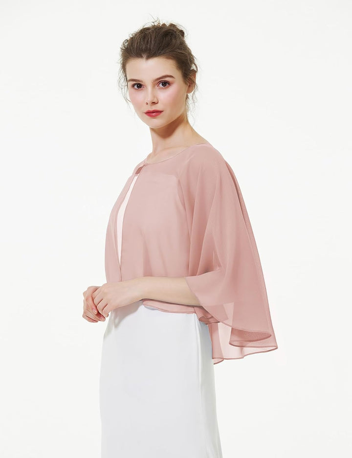 BEAUTELICATE Chiffon Stola Damen Festlich Chiffon Schal Cape Schultertuch mit Satinbesatz Ärmellos B