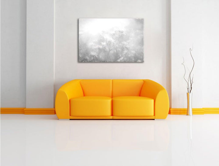 Pixxprint Romantische Blumenwiese Kohle Zeichnung Effekt, Format: 100x70 auf Leinwand, XXL riesige B