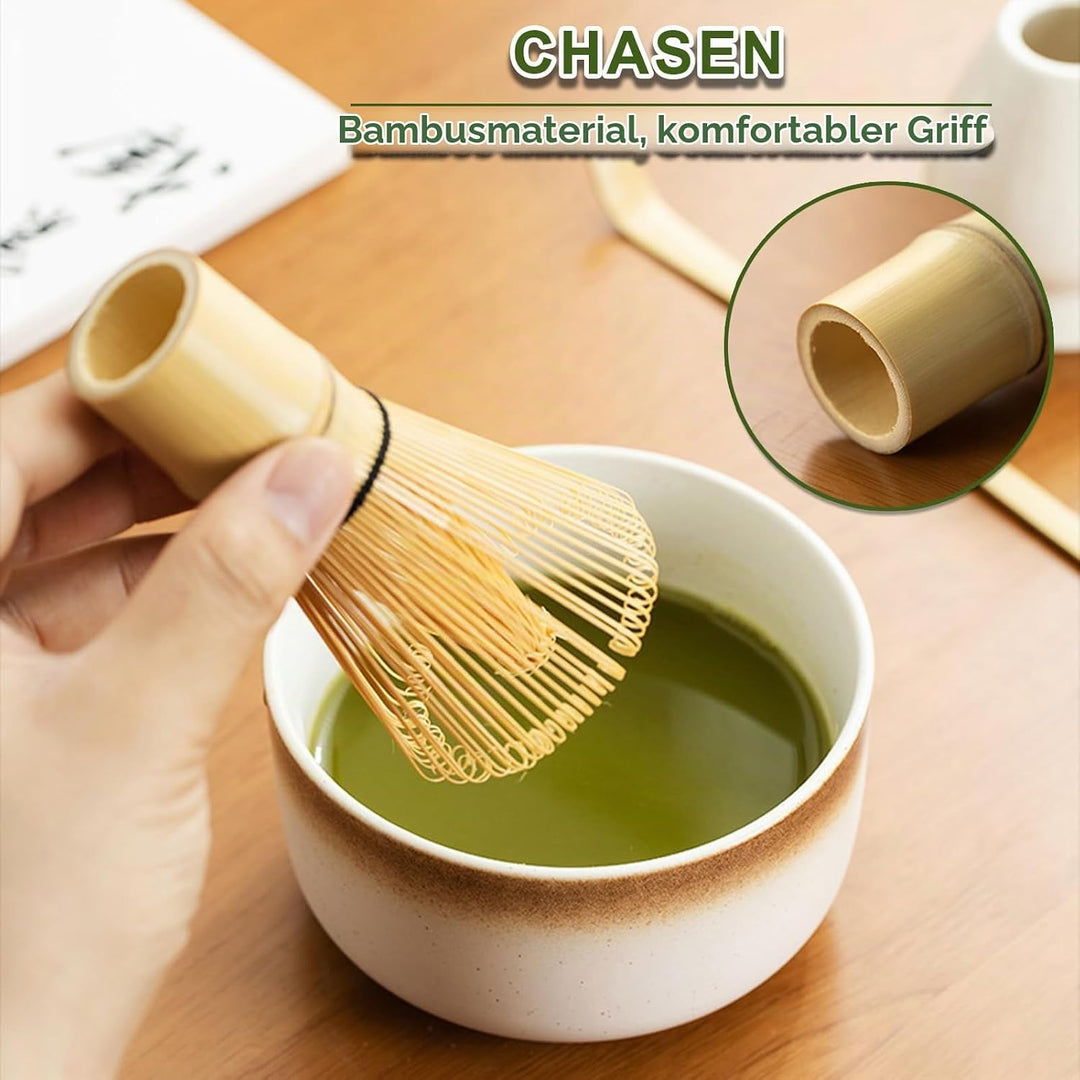 Matcha Set, 6-teilig mit Sieb, Matcha Besen, Keramik Matcha Schale, Matcha Tee Chasen Whisk und Teel