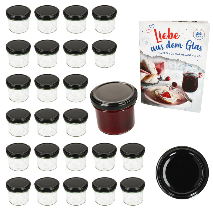 MamboCat 25er Set Sturzglas 125 ml Marmeladenglas Einmachglas Einweckglas To 66 schwarzer Deckel inc