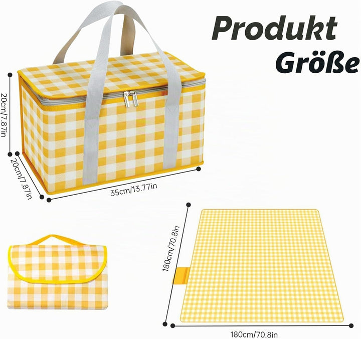 Isolierte Picknickkörbe, 35 x 20 x 20 cm Kühltasche Picknicktasche 15L, mit 150 x 200 cm Picknickdec