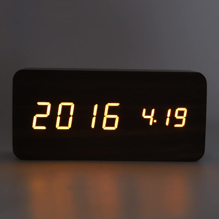 LED Tischuhr Holzoptik, Wecker Digital Funkuhr, Digitaler Wecker mit 3 Helligkeitsstufen, Elektronis