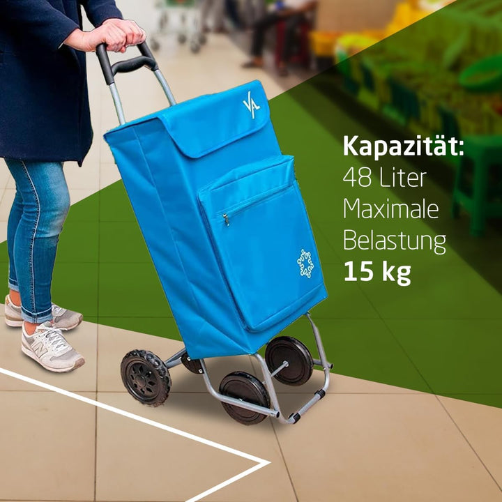 Amig - Einkaufstrolley mit 4 Rädern | Aussentasche für Tiefkühlkost | Maximale Belastung 15 kg |Kapa
