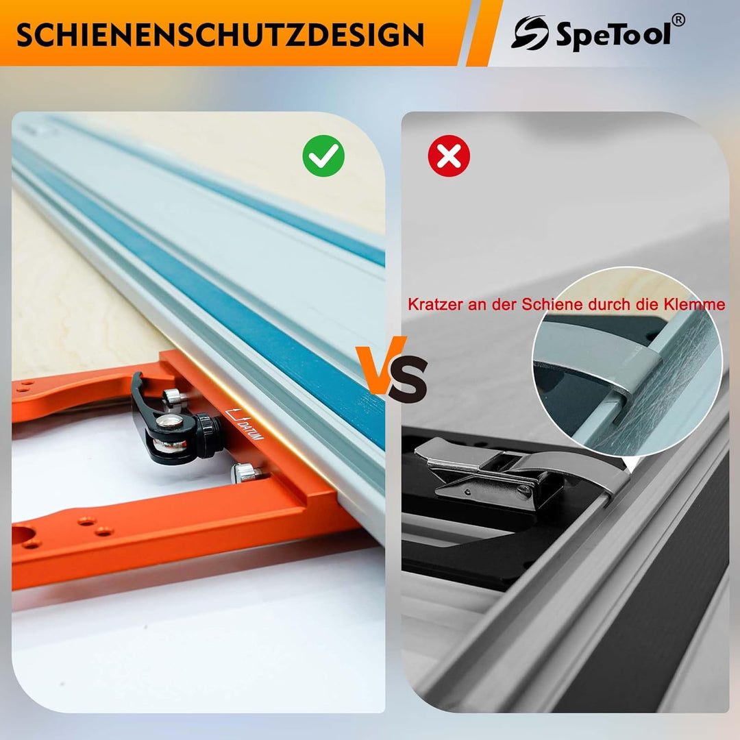 SpeTool 90° Winkelanschlag für Führungsschiene, ±0,01° Genauigkeit, Schnellverriegelung & Schienensc