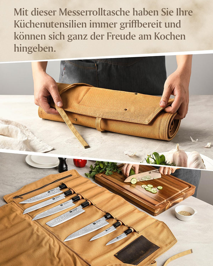 XINZUO Messertasche 78,5cmx41,5cm, Profi Koch Rolltasche, Universal Etui für Koch 8 Slots, 16oz verd