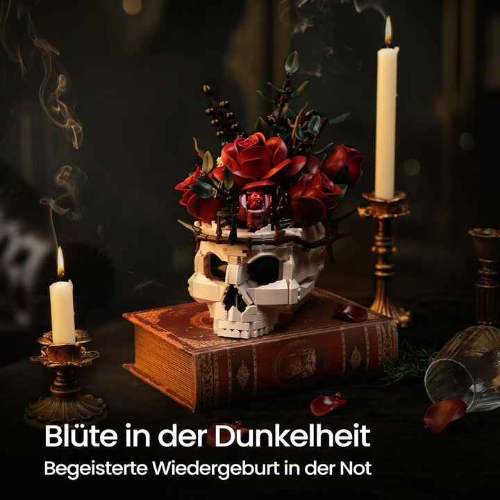 Millionspring-Bausatz für rote Rosensträusse mit Totenkopfvase, rote künstliche Rosen, Geschenke für