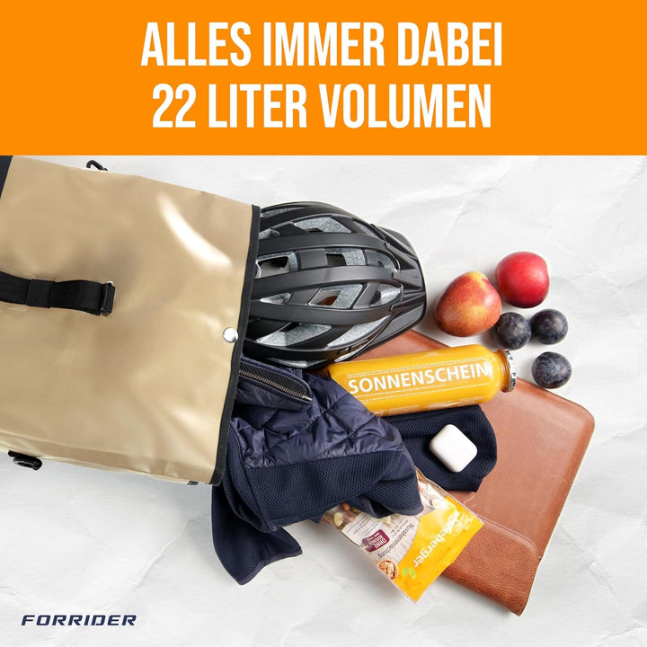 Forrider Fahrradtasche Wasserdicht für Gepäckträger [22L Volumen] mit Schultergurt | Gepäckträgertas