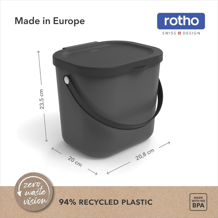 Rotho Albula 2er-Set Biomülleimer 6l mit Deckel und Henkel für die Küche, Kunststoff (PP) BPA-frei,