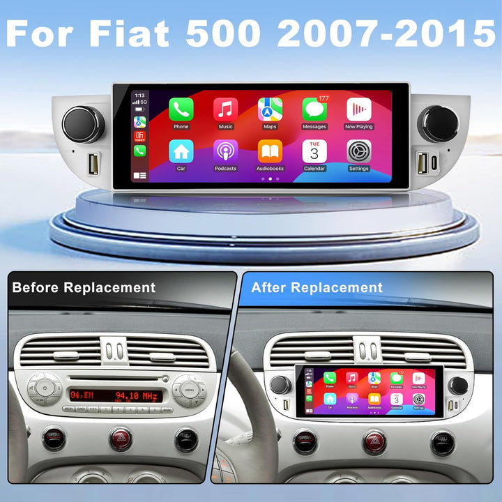 Autoradio für FIAT 500 2007-2015 mit Android Auto und CarPlay Wireless, RDS Car Radio Android 13 Ste