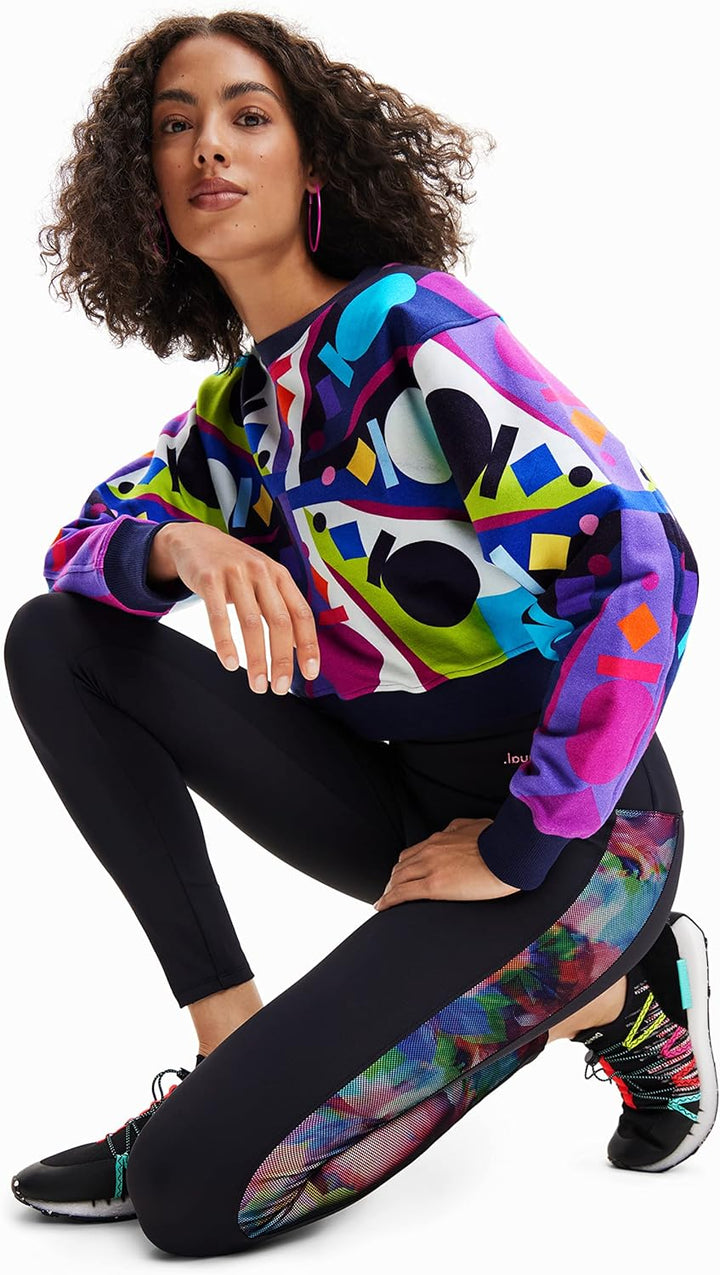 Desigual Tulip Floral Side Black Sport Leggings 23SWKK03, XS