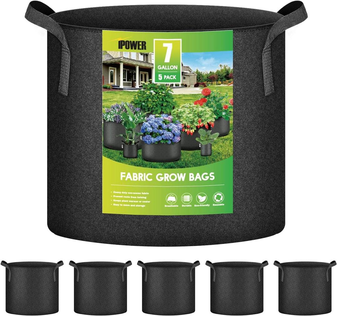 iPower 35L 5er-Pack Grow Bags Stoff Belüftungstöpfe Behälter mit Riemengriffen für Kindergarten und