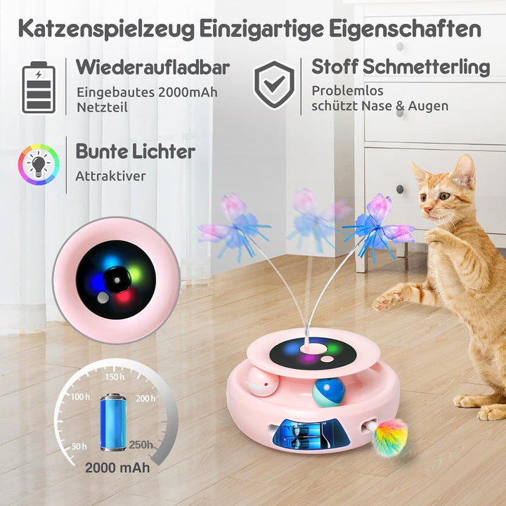 GoldenSun Katzenspielzeug, 3 in 1 Elektrisch Automatischer Spielzeug für Katzen, Interaktives Whack-