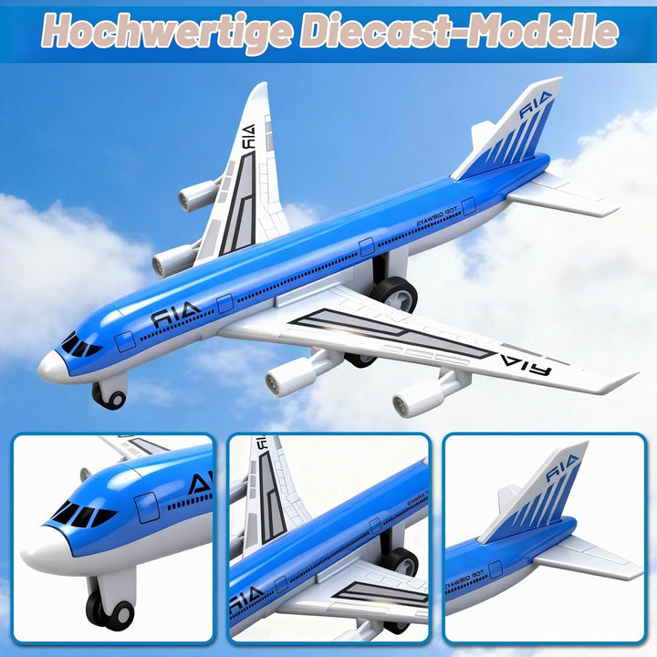 Hymaz Spielzeug Flugzeug 4 Pack, Diecast Pull Back Flugzeuge für Jungen Alter 3 4-7 8-12, Legierung