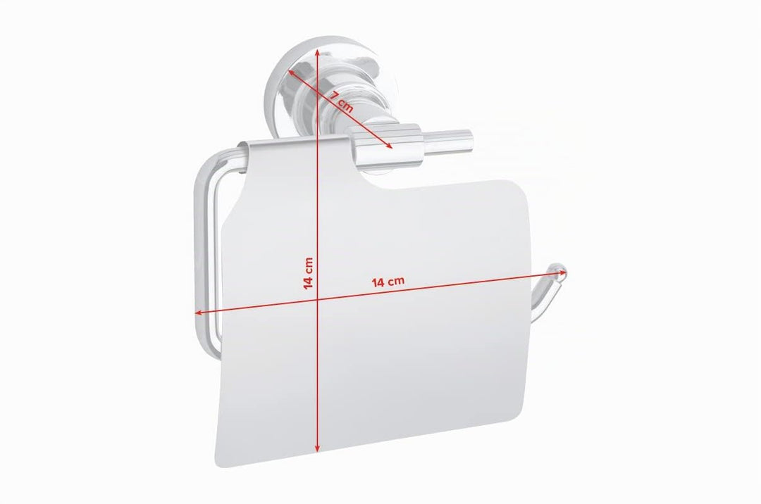 tesa LUUP Toilettenpapierhalter mit Deckel, verchromt - WC-Rollenhalter zur Wandbefestigung ohne Boh