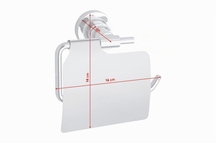tesa LUUP Toilettenpapierhalter mit Deckel, verchromt - WC-Rollenhalter zur Wandbefestigung ohne Boh