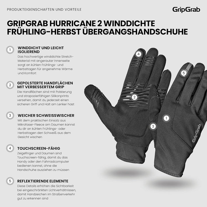 GripGrab Hurricane 2 Winddichte Frühling Herbst Fahrrad Übergangshandschuhe Gepolsterte rutschfeste