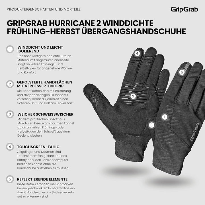 GripGrab Hurricane 2 Winddichte Frühling Herbst Fahrrad Übergangshandschuhe Gepolsterte rutschfeste