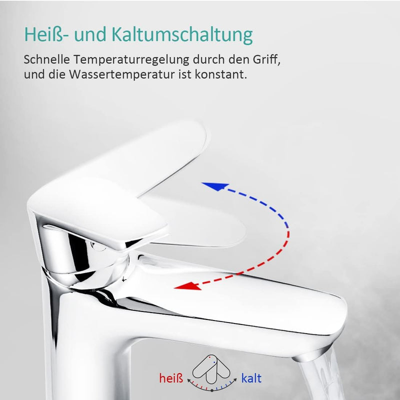 EMKE Waschtischarmatur Chrom, Badarmatur Wasserhahn Bad mit Auslaufhöhe 76 mm, Mischbatterie wassers