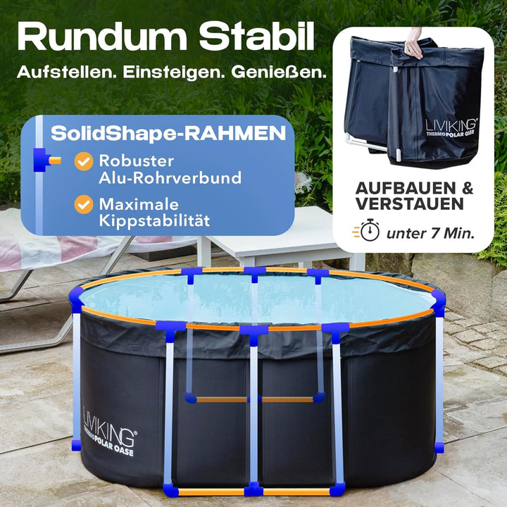 Eisbad + Faltbare Badewanne Erwachsene [120 cm - KOMFORT BUNDLE] Eisbaden Tonne, Mobile Badewanne Ou