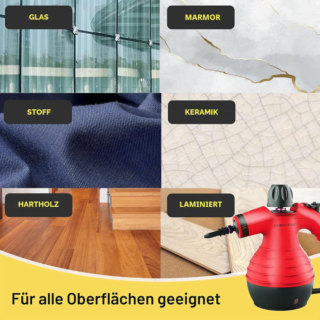 Comforday Hand Dampfreiniger Handgerät, Tragbare Mehrzweck-Dampfreiniger mit 12 Zubehörteilen zum En
