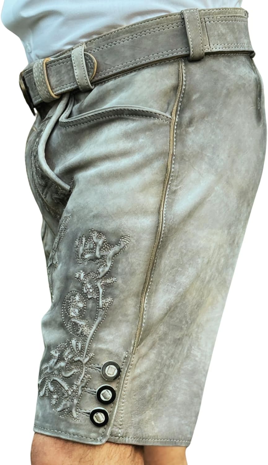 Lederhose Herren Oktoberfest, Traditionelle Wildbock Lederhose, Kurze Bayrische Trachtenhose Mit Tra