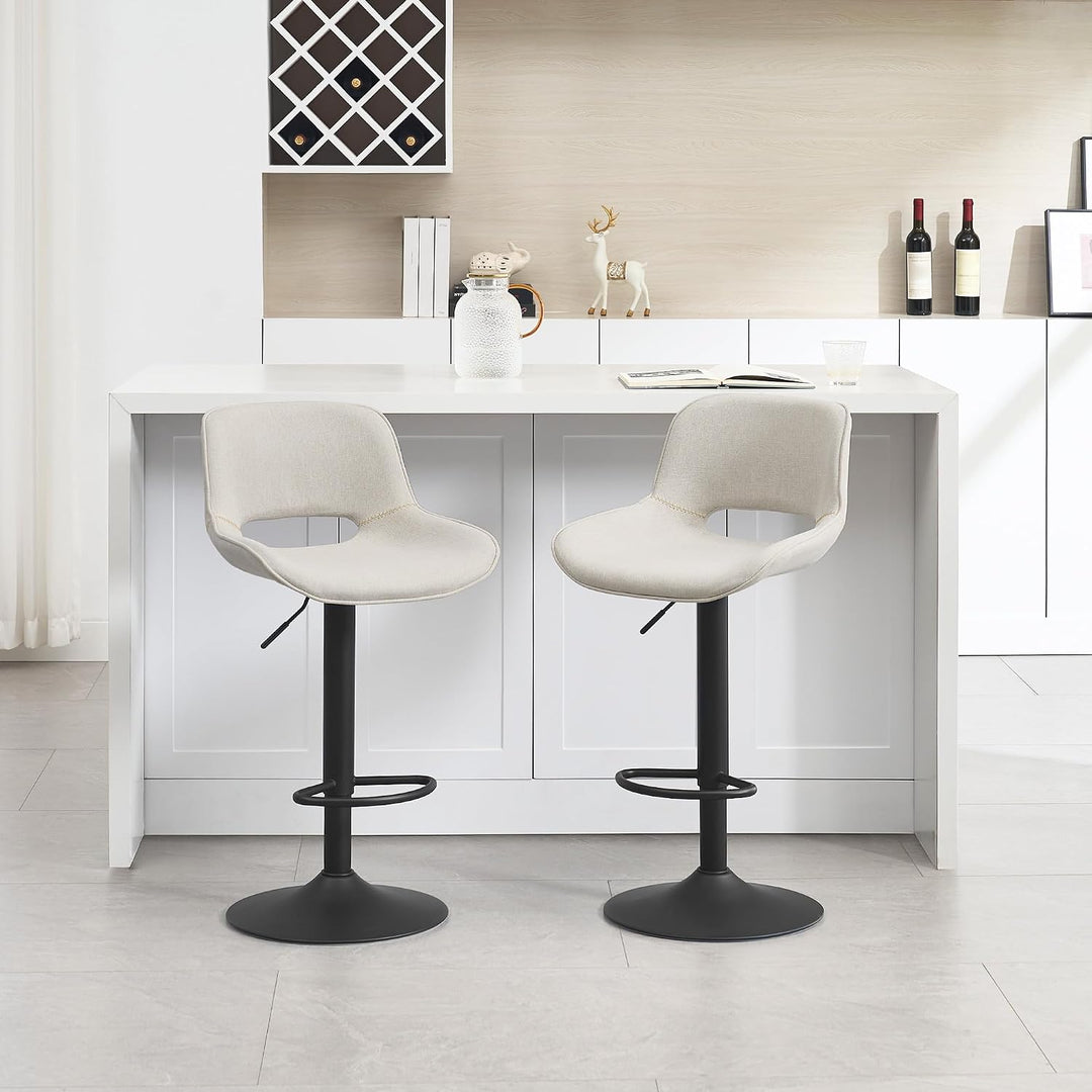 WOLTU Barhocker 2er Set, höhenverstellbar, mit Rückenlehne, Leinen, Beige | Barstuhl mit Fussstütze,