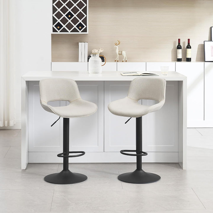 WOLTU Barhocker 2er Set, höhenverstellbar, mit Rückenlehne, Leinen, Beige | Barstuhl mit Fussstütze,
