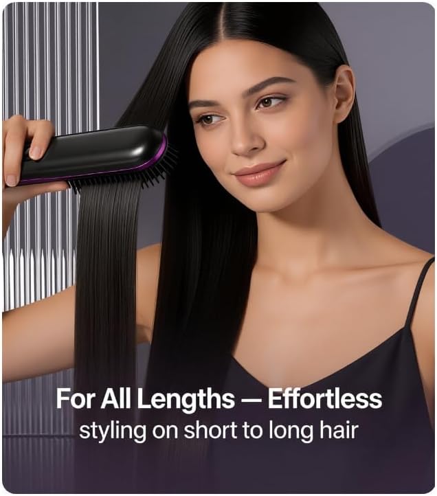 Stylingbürste für kurze Haare Elektrisch, 3-in-1 Kabelloser Haarglätter mit LED Display & Keramiksch
