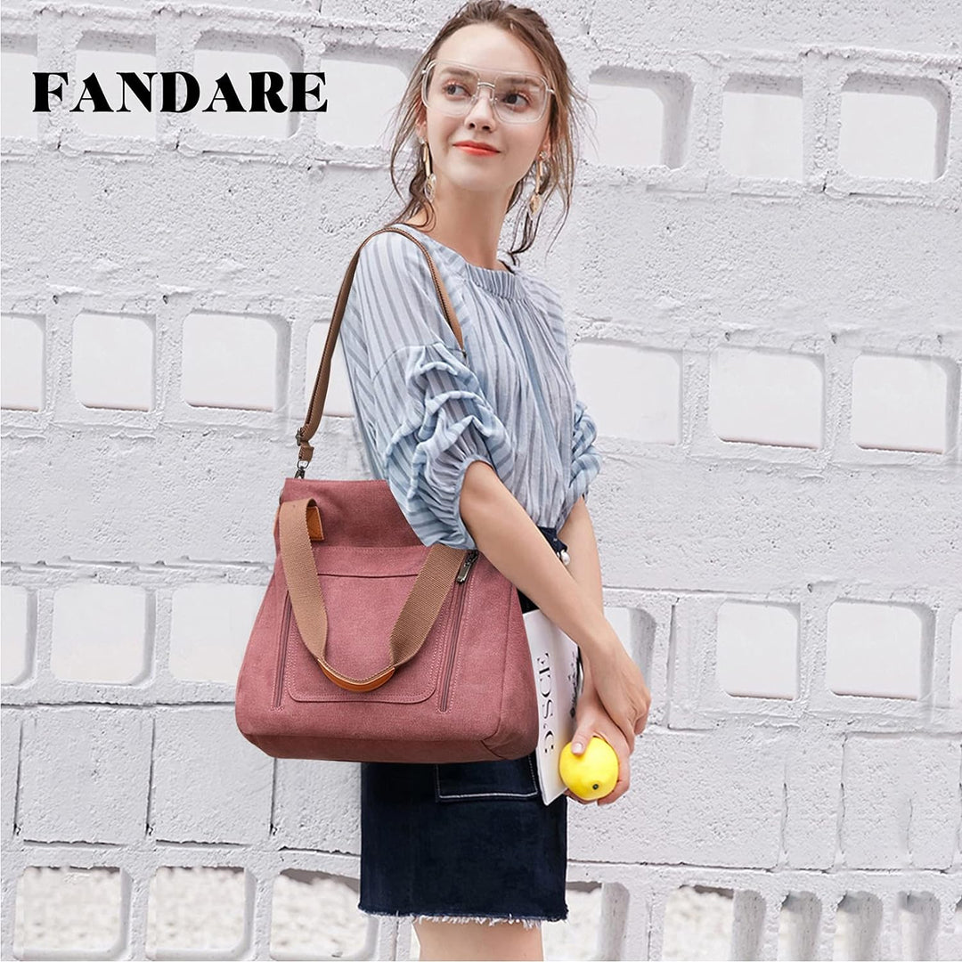 FANDARE Retro Handtaschen Leinwand Schultertasche Damen Umhängetasche Frauen Arbeitstasche für 12.9