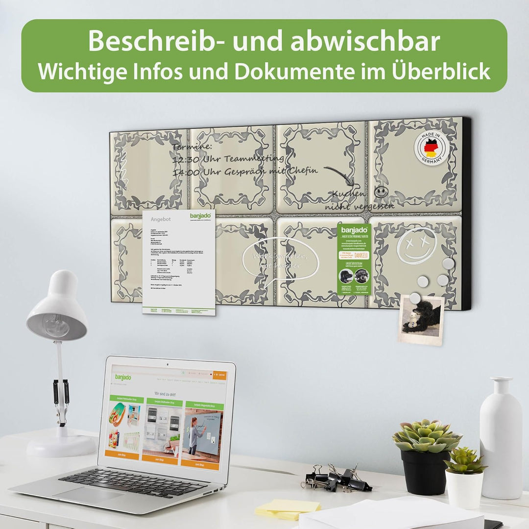 banjado Magnettafel schwarz 78 x 37cm / Magnetwand Metall/Magnetpinnwand als Memoboard/Pinnwand Magn
