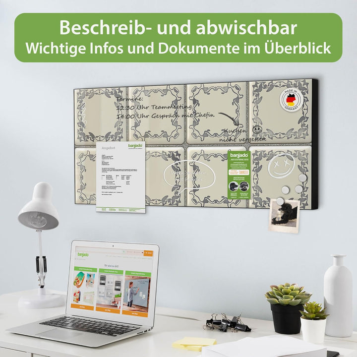 banjado Magnettafel schwarz 78 x 37cm / Magnetwand Metall/Magnetpinnwand als Memoboard/Pinnwand Magn