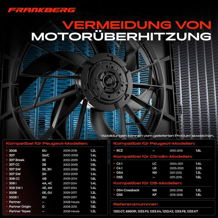 Kühlerlüfter Motorkühlung 2-Polig für 307 3A/C 307 Break 3E 307 CC 3B 307 SW 3H C4 Coupe LA C4 I LC