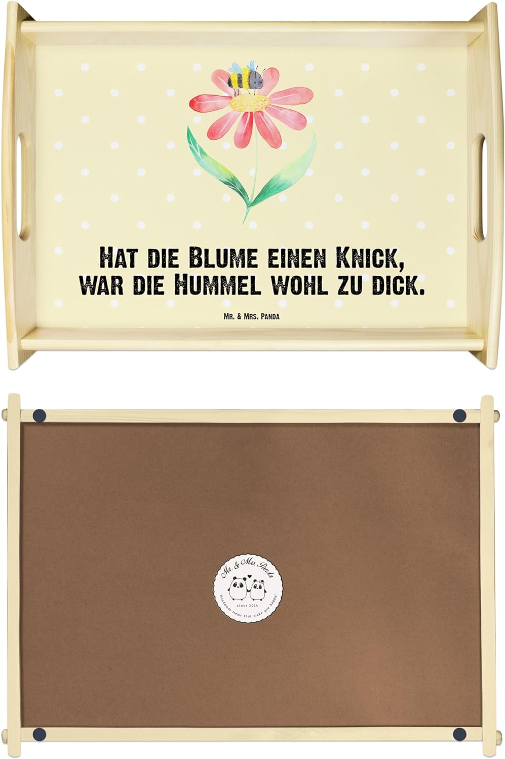 Mr. & Mrs. Panda Serviertablett Hummel Blume - Geschenk, Holztablett, Feld, Dekotablett, Tiere, Tier