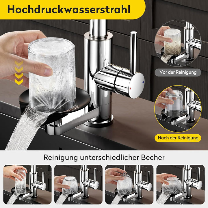JONKEAN Hochdruck Küchenarmatur mit Brause, Armatur Küche mit Gläserspüler, 360° Drehbar Mischbatter